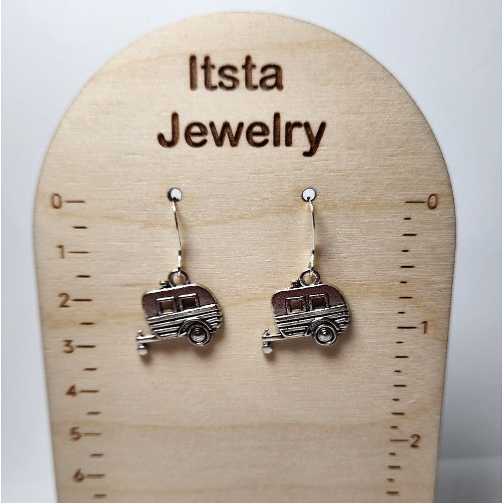 Camper earrings, charm, Sterling Silver Earwires